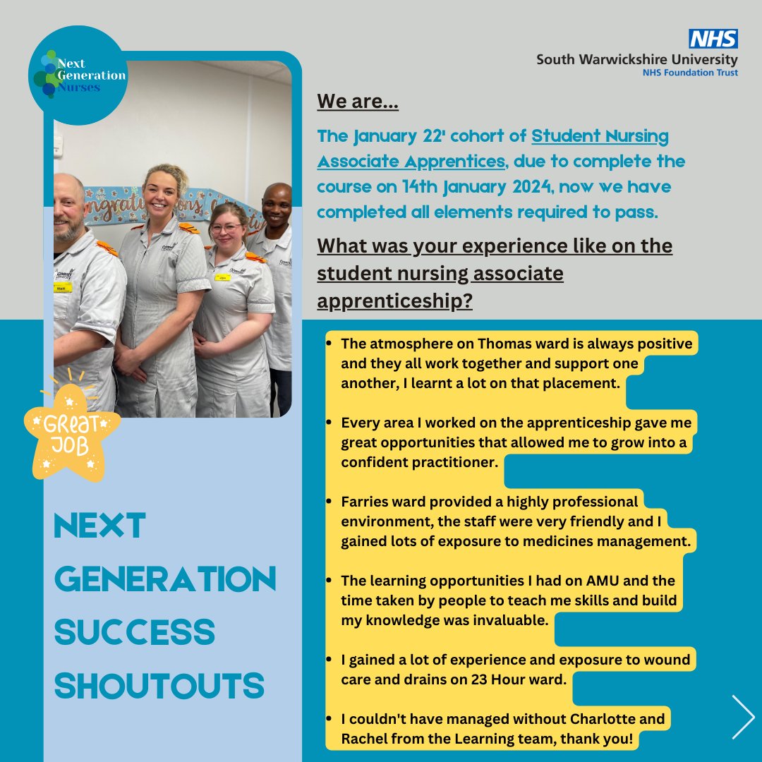 We're congratulating the March 22' cohort for successfully completing the Student Nursing Associate Apprenticeship!🎉⁠ Qualified NA's may go on to become a registered nurse by doing a shortened nursing degree or Nursing degree apprenticeship (RNDA)🌈 ⁠#apprenticeship #NHS