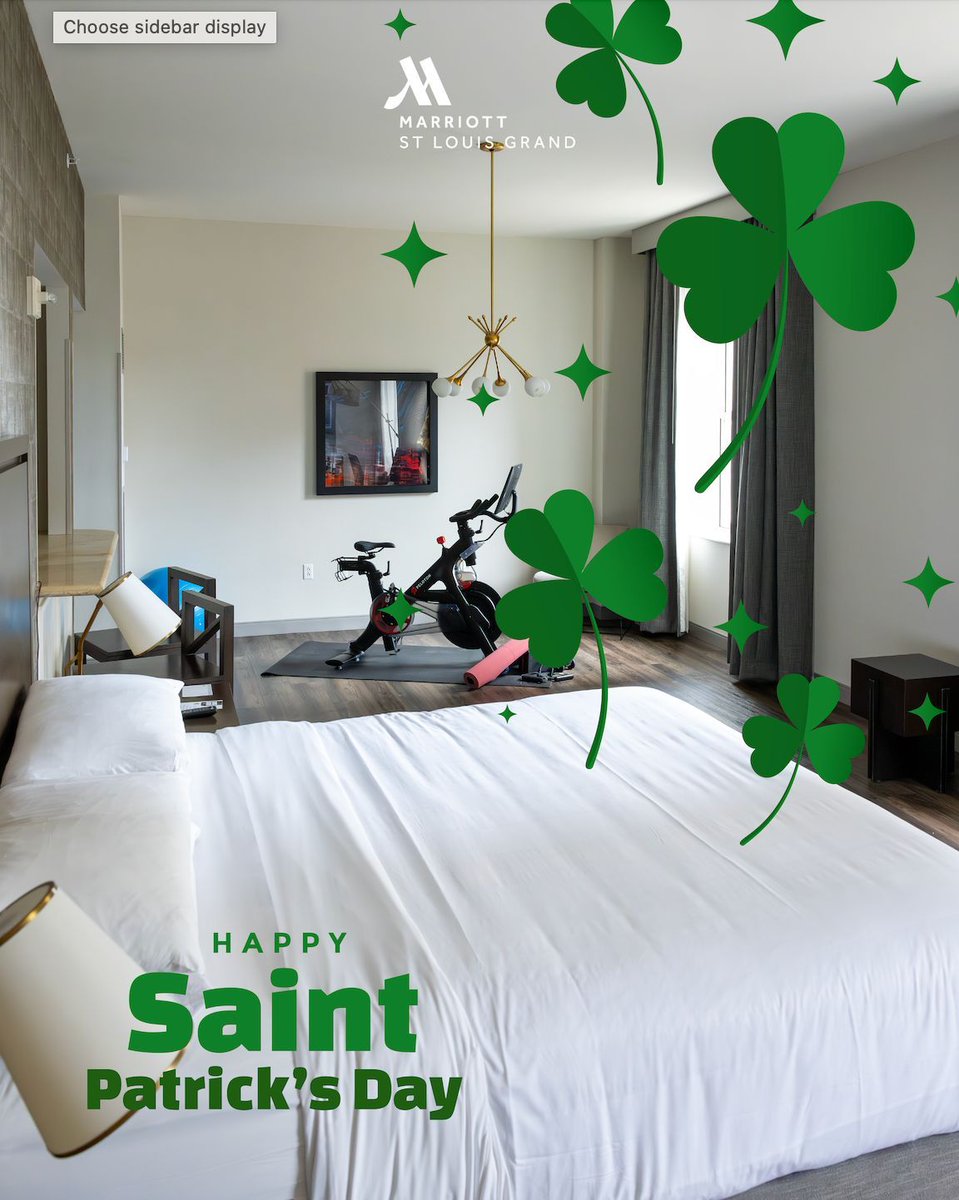 Happy St. Patrick's Day! 🍀🌈

In town for the festivities? Book your stay at Marriott St. Louis Grand: buff.ly/430HCdK

📷: Peloton Pedal to Health Suite #MarriottStLouisGrand #HelloSTL #HelloMarriottSTL #explorestlouis #StPatricksDay #PlacesToStaySTL #STLhotels