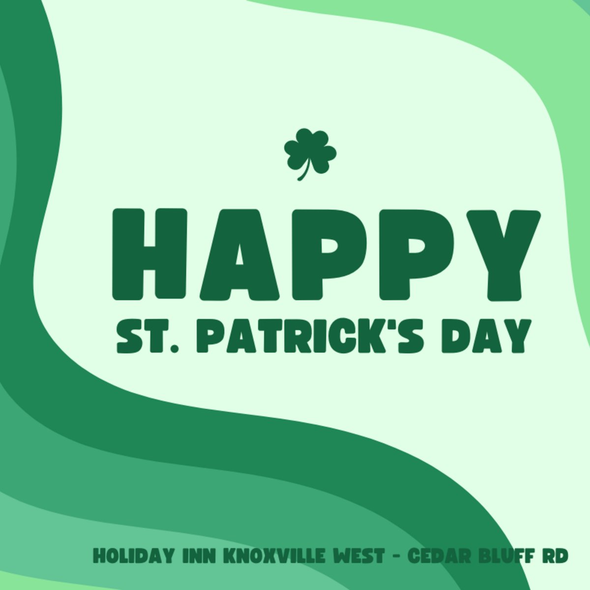 Wishing you all a shamrock-filled St. Patrick's Day from the entire team at Holiday Inn Knoxville West - Cedar Bluff Rd! 🍀💚 May your day be touched with a bit of Irish luck and a whole lot of joy! 
Book your next stay: bit.ly/3pxekkt