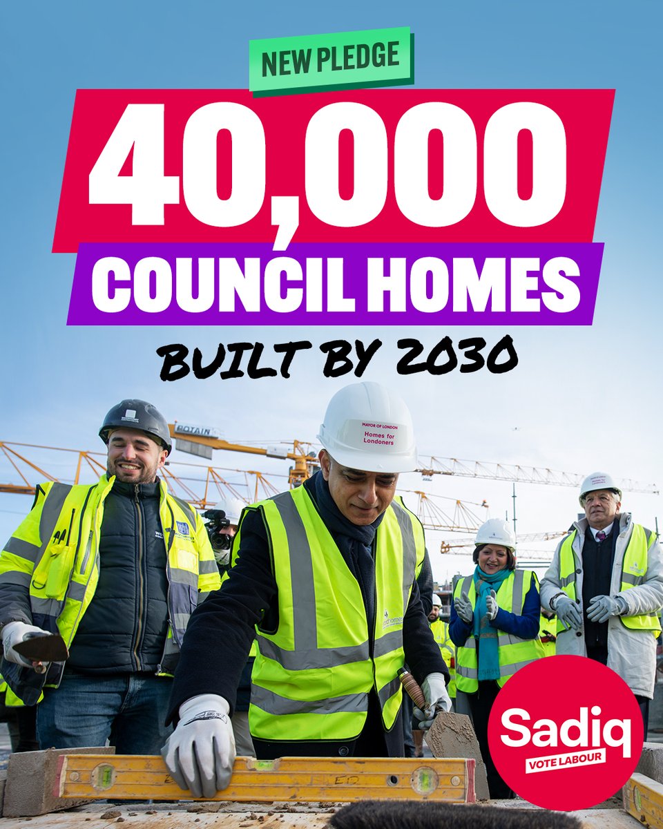 🚨 New pledge alert 🚨 40,000 new council homes for Londoners by 2030 with @SadiqKhan as mayor.