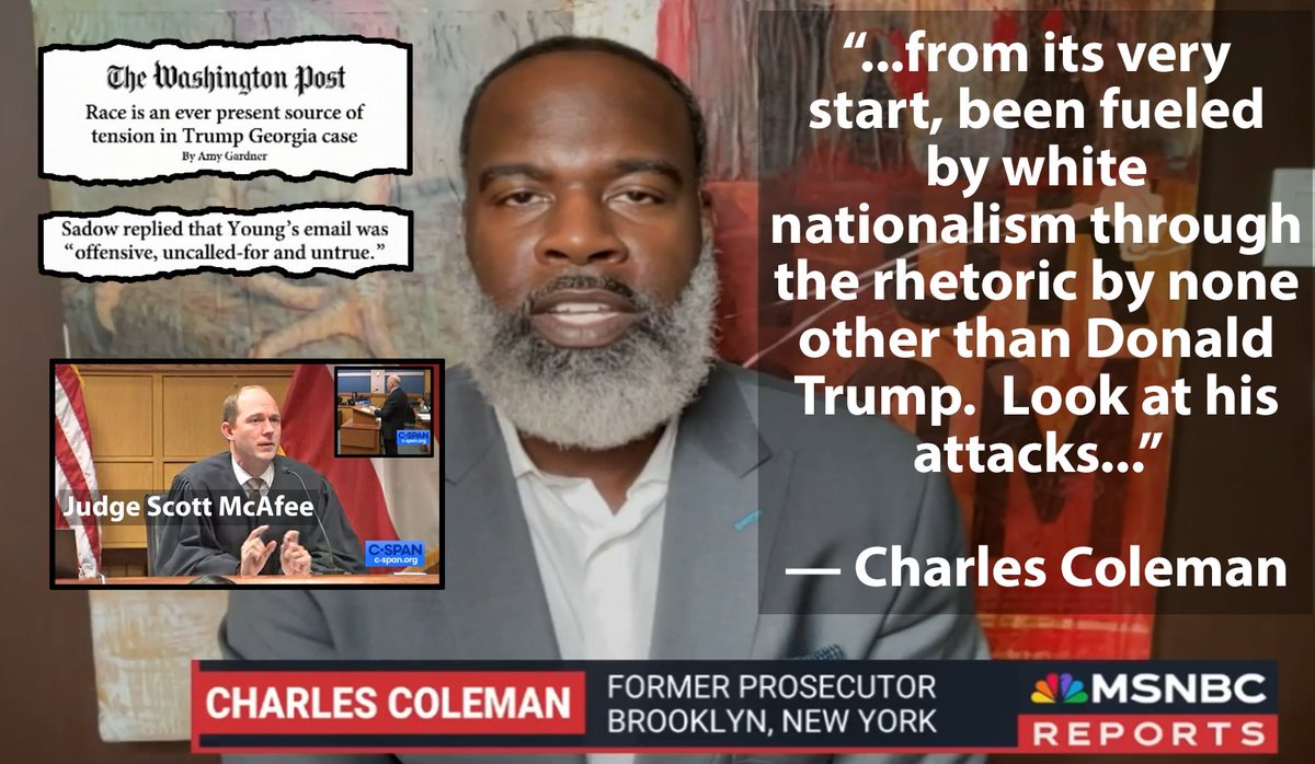 @CFColemanJr @MSNBC @CFColemanJr with superior analysis at the always present intersection of 'legal and racial blind spots.' Some somewhat subtle[Judge McAfee's deference to Sadow, SC Hur-ish ruling/court filing and cable TV news], or blatant as with defendant Trump. msnbc.com/weekends-with-…