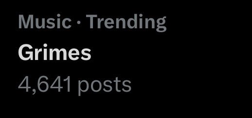 GrimesSpotify's tweet photo. Grimes is currently trending in music with 4,641 posts on her birthday! https://t.co/mRI221BfPo