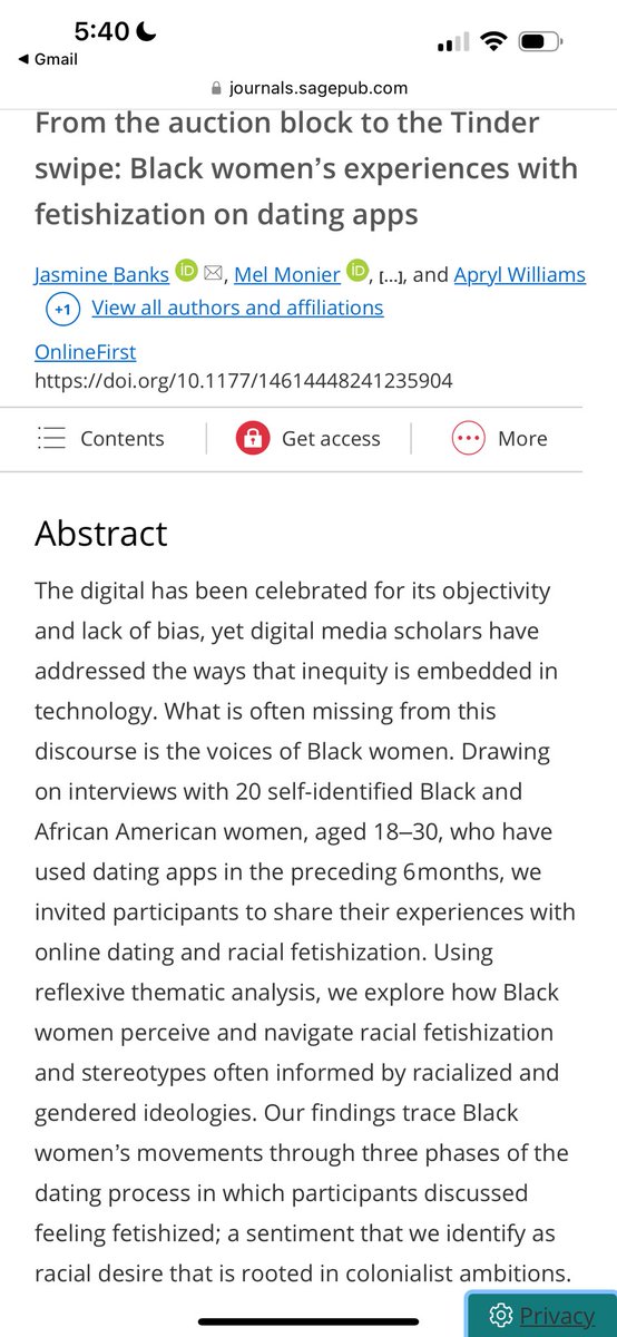 New paper out now in New Media & Society with @AprylW @moniermel @mirareynaga 🥳. This is from our @UMichNCID study on Black women’s experiences with online dating I’m grateful to have worked with such a great group of people & for the women who took time to share with us 💖