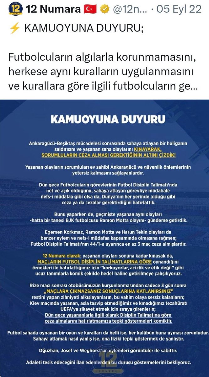 Son olarak Ankaragücü &amp; Beşiktaş maçında Beşiktaş’lı futbolcuların (güvenlik zafiyetinden dolayı) yaşadığı aynı olayı, kendi takımının futbolcuları yaşadığında o yargı dağıtan, fb nin sosyal medya taraftarları, kendi hesaplarında sahaya atlayan taraftara müdahale eden Beşiktaş’lı