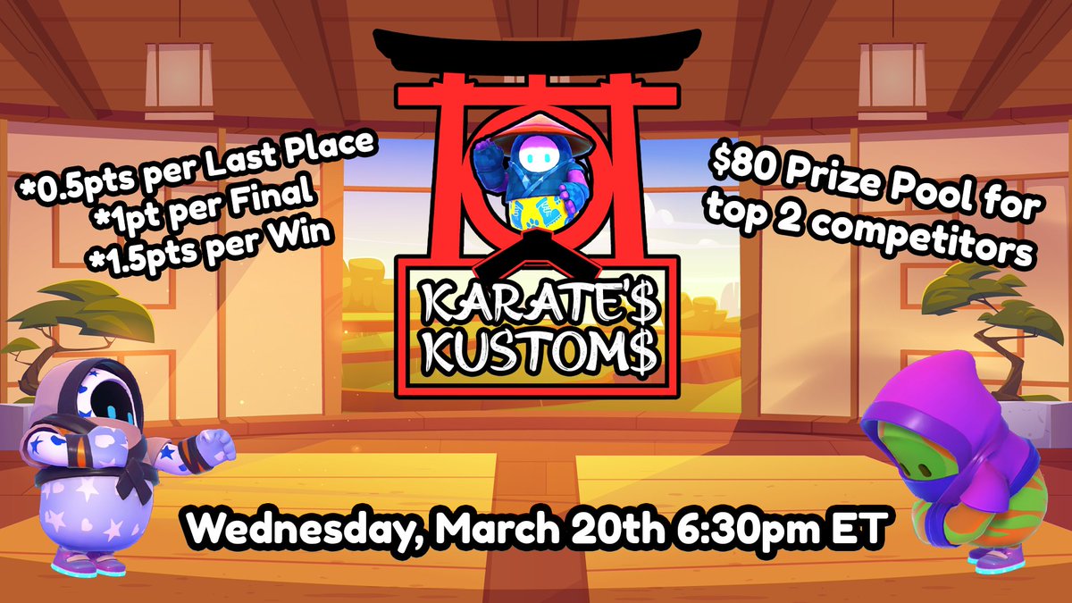 Karateman10998's tweet photo. This Wednesday's Fall Guys tournament is going back to Solos! No bonus points for gold medals this week. Instead bonus points for last place π
Sign ups are open! #FallGuys #FallGuysTournament #FallGuysCompetition
https://t.co/Q6bWpEMrBA https://t.co/pF7zon0yhE