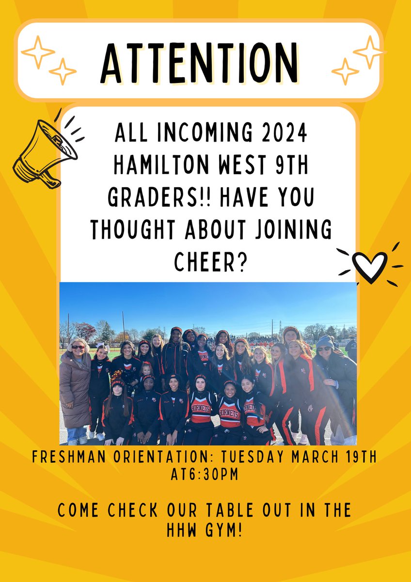 hhwestcheer's tweet photo. Attention all incoming freshman!! 🧡🖤 https://t.co/bGkpBQb2m4