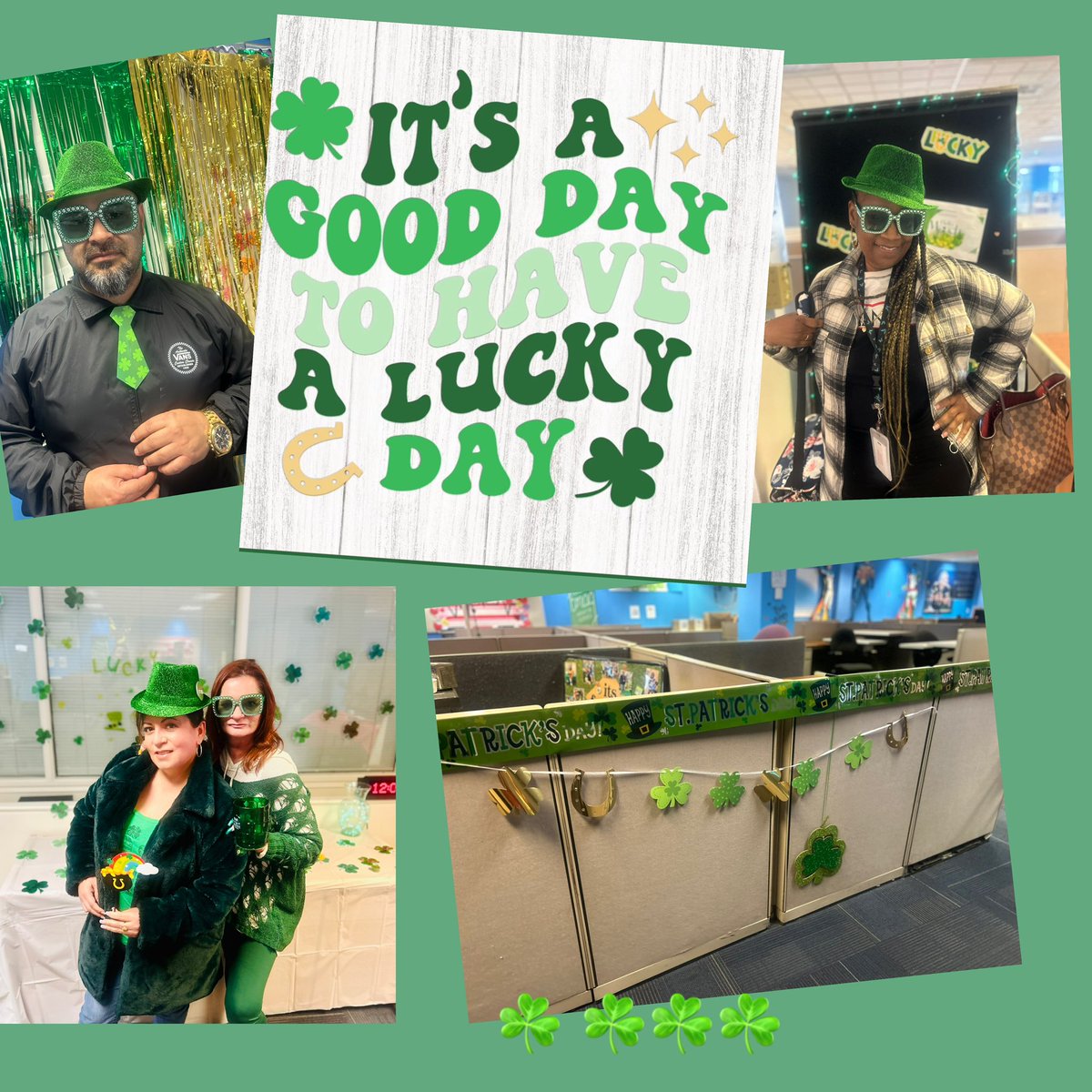 Vannuysstronger's tweet photo. Who needs luck when you have all this charm ??!!  Van Nuys Agents embracing the St Patrick’s Day fun yesterday ! #gwr #lifeatatt #callcenterfun @Pak_Org_ @GarciaBeProud @ATT @Finnegan_Team https://t.co/cggrQwF8Ta