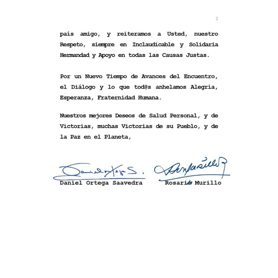 📌Mensaje del Gobierno de Nicaragua ante el triunfo del Querido Compañero Presidente Vladimir Putin en las recientes elecciones en el hermano país de Rusia