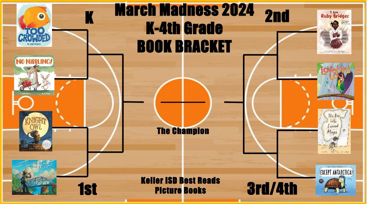 wselibrarian's tweet photo. It’s time for March Madness! Our WSES book bracket is ready! Which book will win? @KISDreads @WSESWildcats https://t.co/dnoiNy5DWe