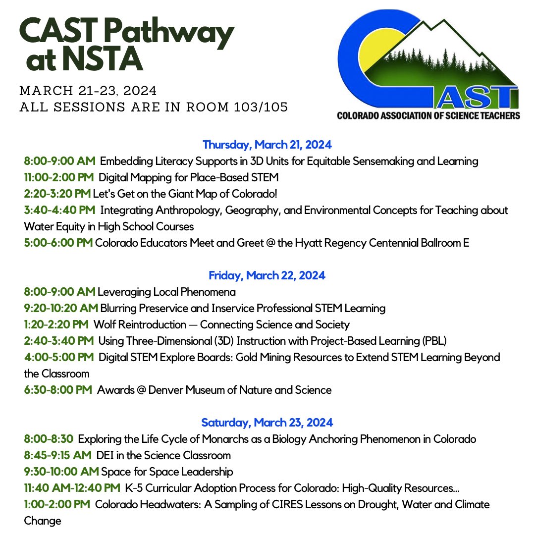 Excited to join @COSciTeachers for their CAST Pathway at the @NSTA Conference this week