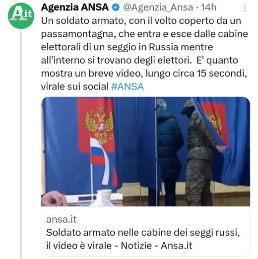 Come è possibile che ANSA e TG La7 scrivano queste stronzate e nessuno prende provvedimenti? 
La propaganda anti russa ha superato ogni limite di decenza.
Questa notizia è falsa.
Questo è un fatto che denota la tossicità del nostro giornalismo.
Siamo una barzelletta? O altro?