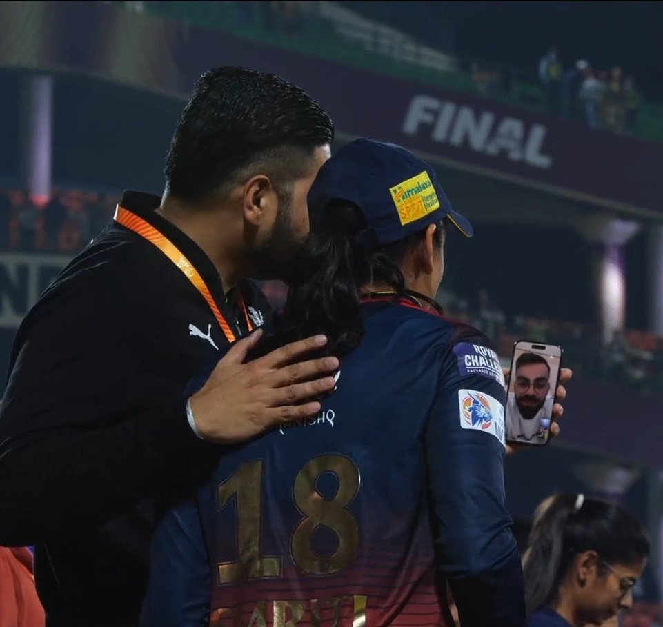 kp85karan's tweet photo. Finally RCB Won their first trophy 🏆

Congratulations @RCBTweets 🎉🎉

RCB Fans right now 🙏🥹. 

EE Sala Cup Namde!!!

Ladies First always.

#DCvRCB #WPLFinal  #WPL2024 #RCBW https://t.co/tnEGX7W0wD