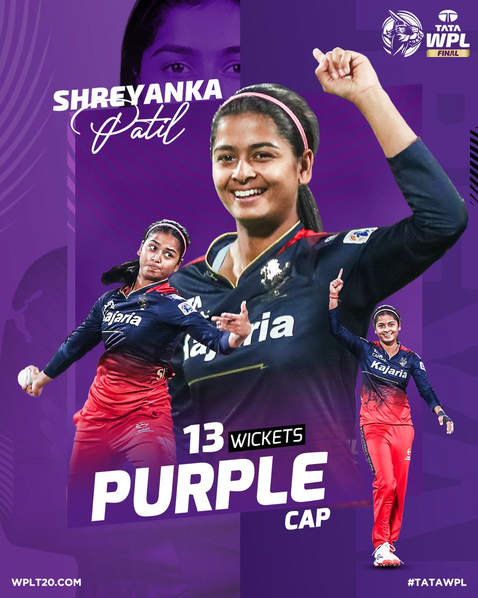 Shreyanka Patil topped the bowling charts with 1⃣3⃣ wickets against her name and won the Purple Cap 🔝 🙌 #TATAWPL | #Final | @shreyanka_patil | @RCBTweets