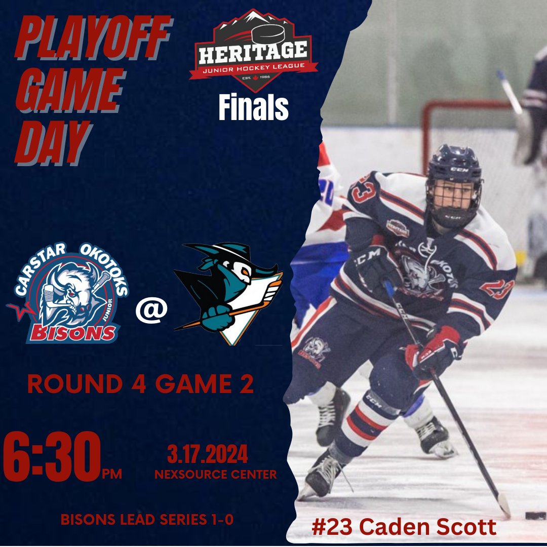 OkotoksBisons's tweet photo. ITS GAME DAY! We look to keep things rolling in game 2 today as we head to Sylvan Lake hoping to end the weekend up in the series 2-0! If you can’t make the drive be sure to watch it on HN live! #bisonswagon https://t.co/cZ6IQk55lQ