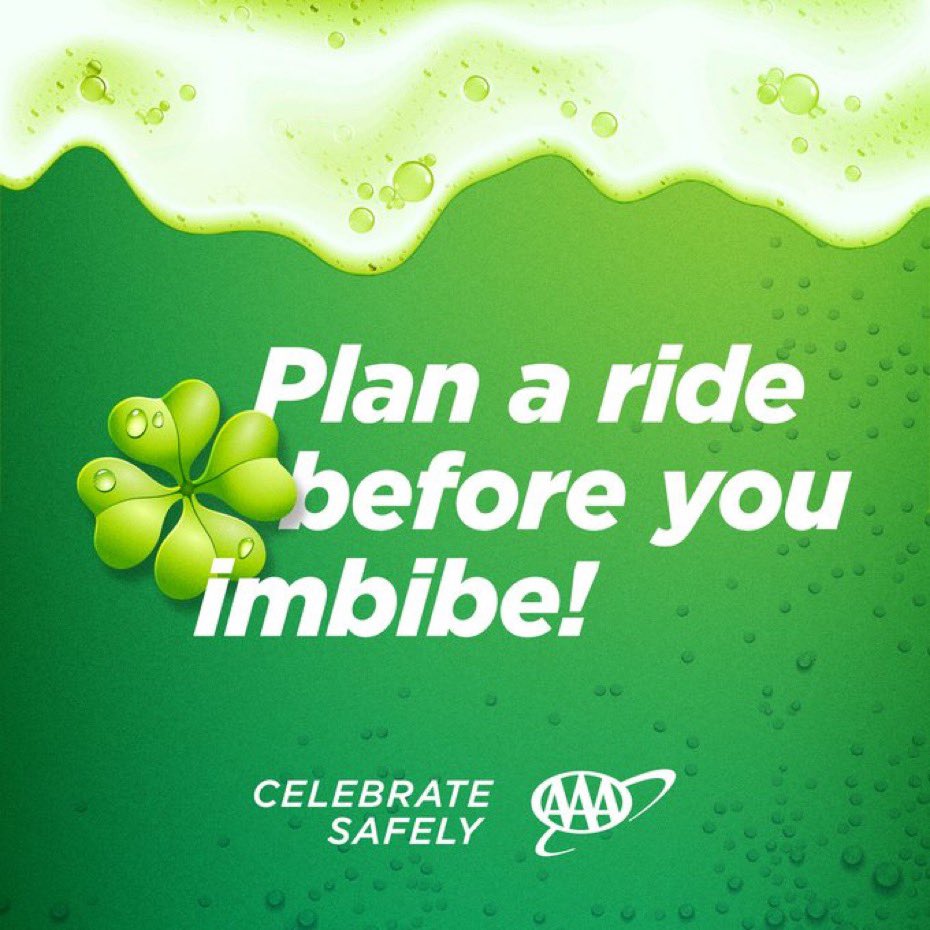 St. Patrick’s Day ✔️ list: 
🍀Designate a sober driver 
🍀Don't forget to wear green🍀Raise a glass &amp; enjoy a green beverage with friends 🍀
#BuzzedDriving Is Drunk Driving