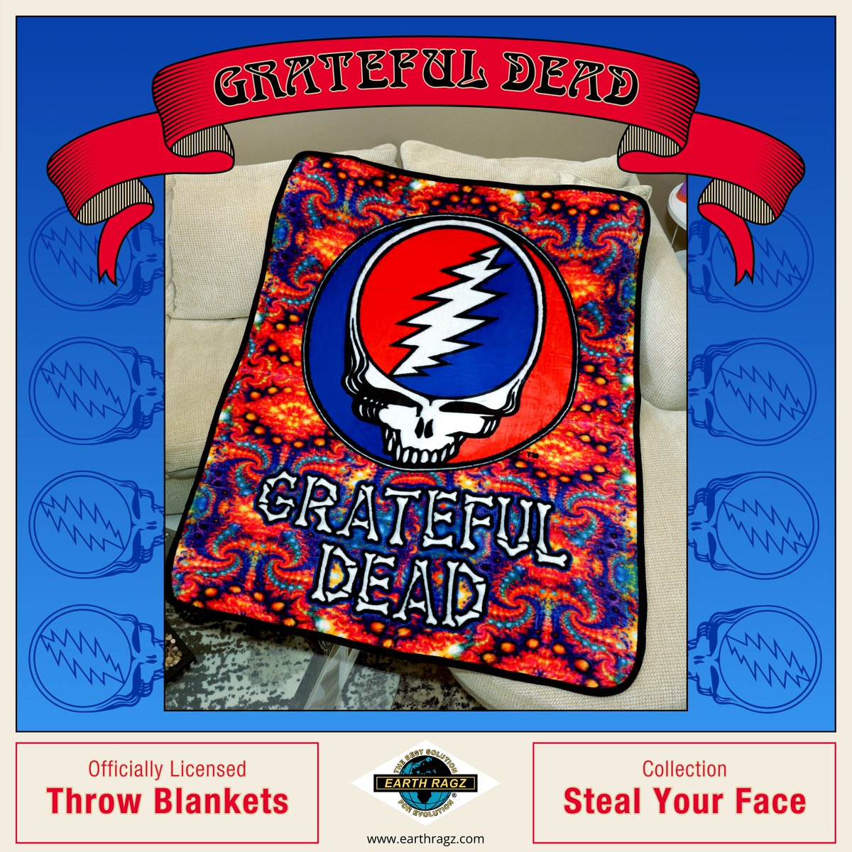 EarthRagz's tweet photo. Our officially licensed Grateful Dead Steal Your Face throw blankets come in ten bright, psychedelic designs.
#earthragz #GratefulDead #deadhead #deadheaddecor #gratefuldeaddecor #deadheadblanket #gratefuldeadblanket #hippiestyle #tiedye #hippiedecor #throwblankets #deadheadmerch https://t.co/LPgctnN6t7