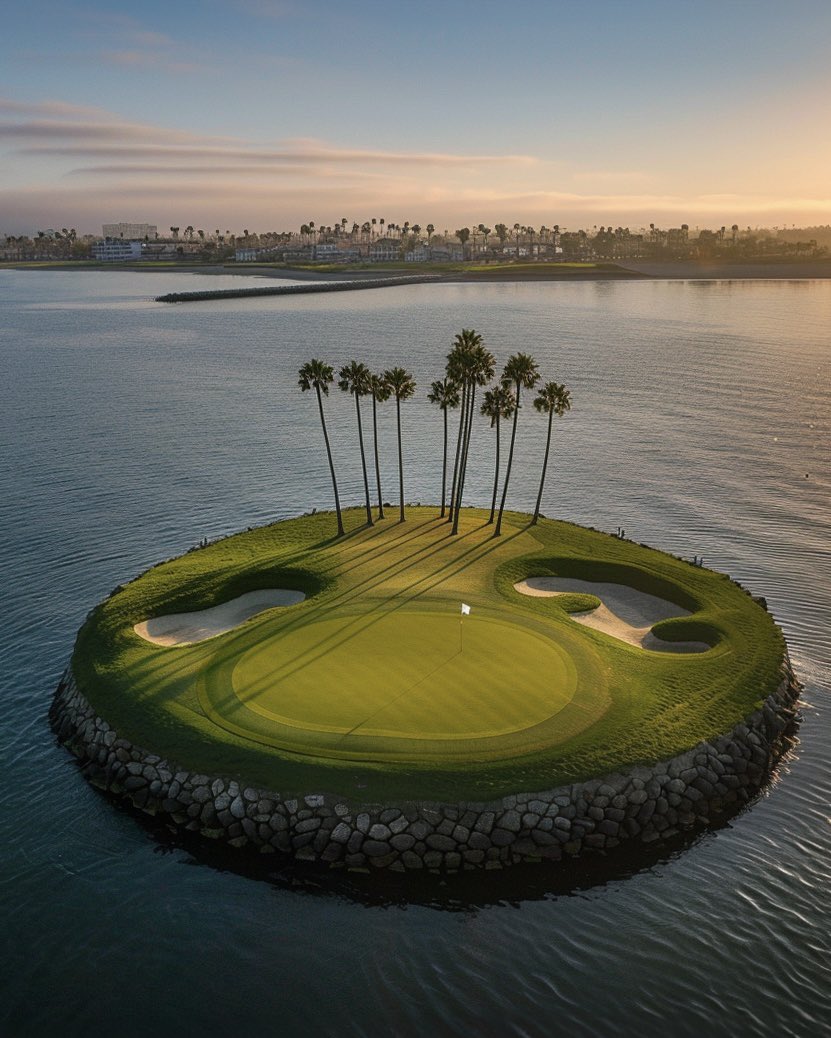 Imagining island greens in Huntington Beach. 🏝  How many balls are you losing here?