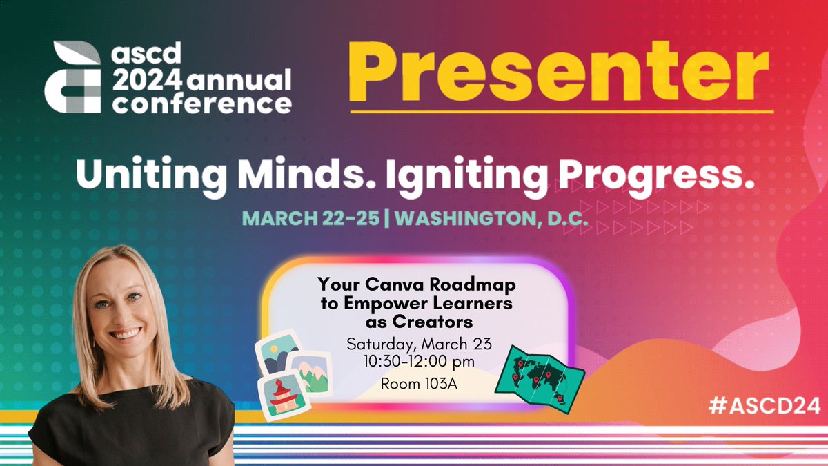 Join me at #ASCD24 to explore, Your Canva Roadmap to Empower Learners as Creators! Learn tips & tricks for leveraging @CanvaEdu in the classroom. Plus, we'll dive into the Canva Magic Studio, featuring #AI tools to spark creativity and inspire ideas! I look forward to learning,