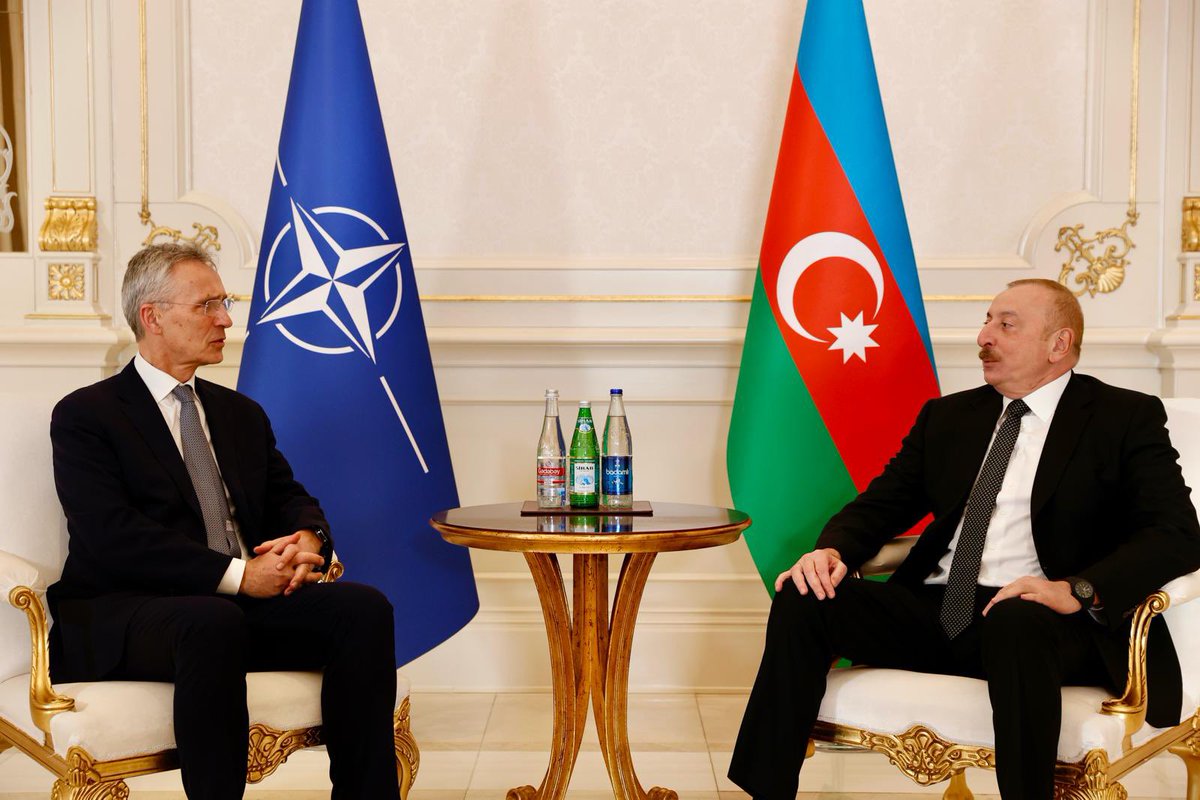 jensstoltenberg's tweet photo. Good to meet @presidentaz in Baku. #Azerbaijan is a long-standing #NATO partner &amp; I look forward to further strengthening the partnership. Peace &amp; stability in the South Caucasus matters to security more broadly; I encourage 🇦🇿 &amp; 🇦🇲 to seize the opportunity for enduring peace. https://t.co/QRnisNWmKn