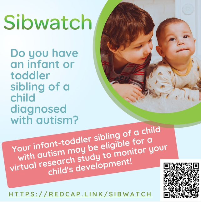 Parents of an infant/toddler sibling of a child diagnosed with #autism are encouraged to complete our survey to help researchers understand parents' perspectives about early intervention for infant/toddler siblings.  Learn more and complete the survey: redcap.link/sibwatch/