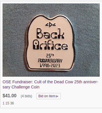OSPASafeEscape's tweet photo. The very last day to own your very own 25th anniversary Cult of the Dead Cow Buttcoin. 25 years ago at DEFCON 6, cDc unveiled a tool that revealed the weaknesses in the Windows 9x architecture. Since then, things have gotten better... right? 

https://t.co/stTTvsmjlG https://t.co/BLErfYDLbp