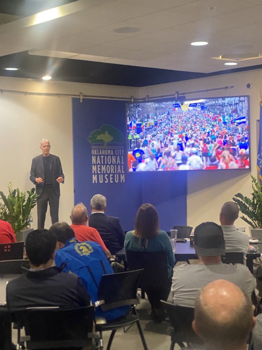 It was emotionally moving and engaging to speak to multiple groups in Oklahoma City about OKC’s and Boston’s shared leadership and resilience in the face of terrorist bombings. Thanks to OKC Memorial Marathon race director ⁦<a href="/kariwatkinsokc/">Kari Watkins</a>⁩. The Run to Remember is just that
