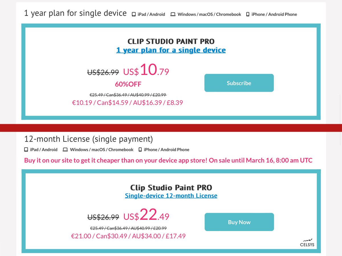 fruityhound's tweet image. buying CSP for iPad, the website gives me this:
any difference between "1 year plan" and "12 month license" ???  🤔🤔🤔