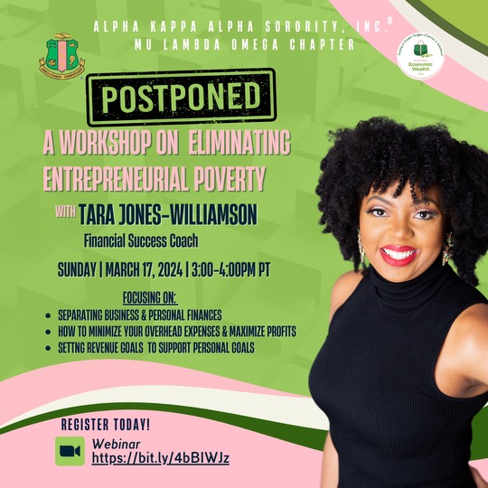 MLOAKA's tweet photo. We regret to inform you that today's Eliminating Entrepreneurial Poverty Workshop has been postponed due to a family medical emergency with our presenter.  We look forward to bringing this important topic to you very soon.  Stay tuned for the new date! 
#MLOAKA #AKAFWR https://t.co/oyL7qeK8wA