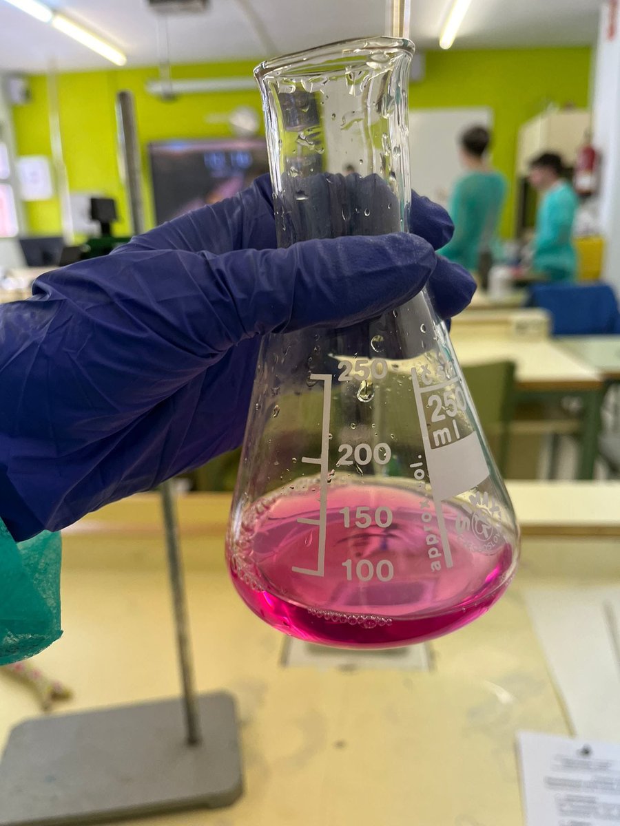 IesMMolina's tweet photo. En la asignatura de Química ⚛️ con los alumnos y alumnas de 2° de Bachillerato hemos realizado una valoración 🧪 ácido base para calcular la concentración de ácido acético presente en el vinagre. El cambio de color 🟣 indica cuando se ha alcanzado el punto de equilibrio. https://t.co/PFz2DbCmHv