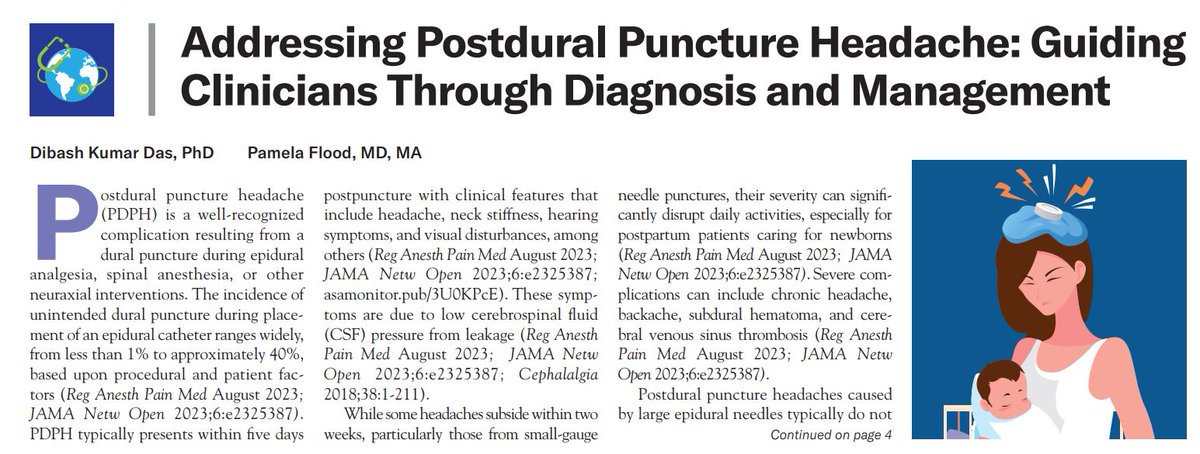 Dr. Pamela Flood and Dibash Das break down new guidelines and offer clinicians effective strategies for preventing, diagnosing, and managing Postdural puncture headaches. ow.ly/Kp4h50QUB5L
