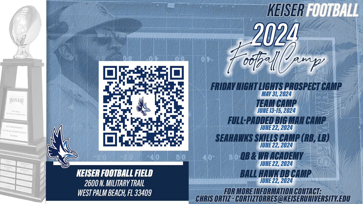 Come camp with the Champs this summer. Many great opportunities to be coached by our staff. Scan the QR code for link to our camps. Look forward to seeing you in the 5️⃣6️⃣1️⃣. #GRIT #SeahawkFast 🦅💨