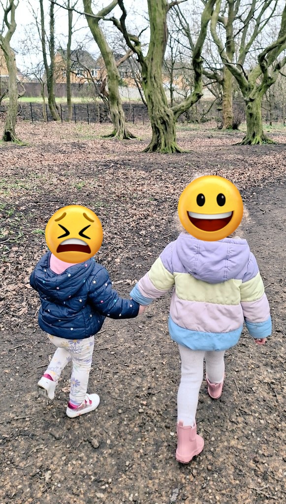 Yesterday, took 2yr old & 4yr old for a walk around the woods to make the most of the nice weather. Hadn't really considered that it would still be really muddy. One loved squelching in the mud. One stopped every minute to complain to me about muddy shoes & wanted carrying. 🤦‍♀️