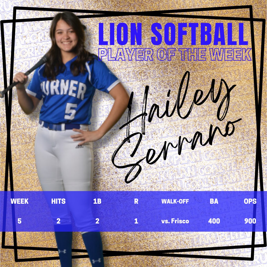Turner_Softball's tweet photo. Congratulations to @Turner_Softball’s Player of the Week, Hailey Serrano!
#Week5 #creer #4P #PR1DE #DIRT #FAMILY #TurnerSoftball #bethePRIDE #CFBISD #CFBISDAthletics #cfbproud https://t.co/YJQvfyOm9l
