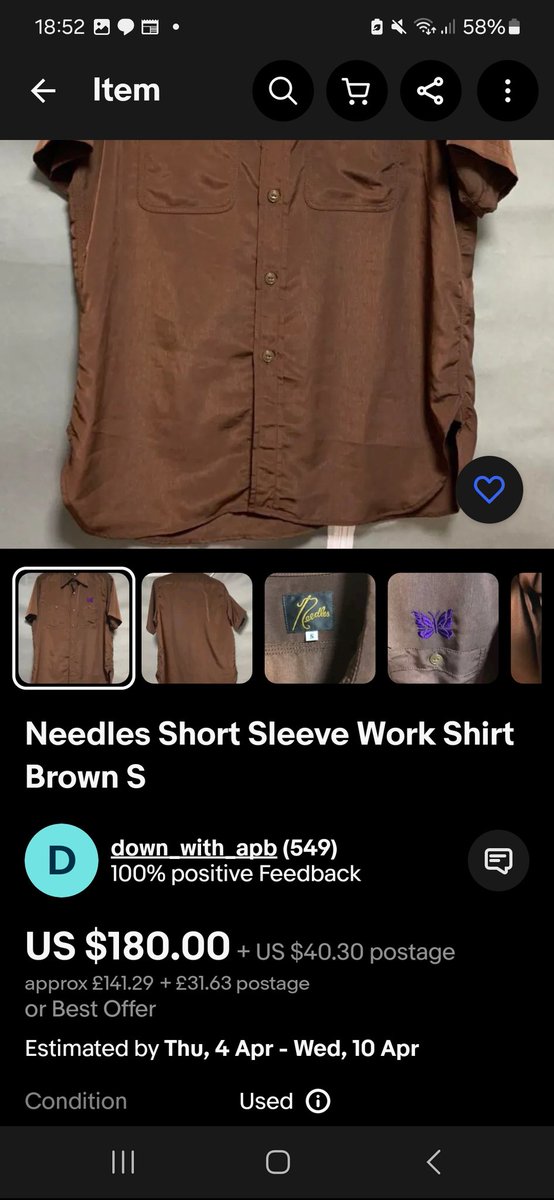 Brown needles workshirt on ebay atm. Slightly darker color than Tyler's