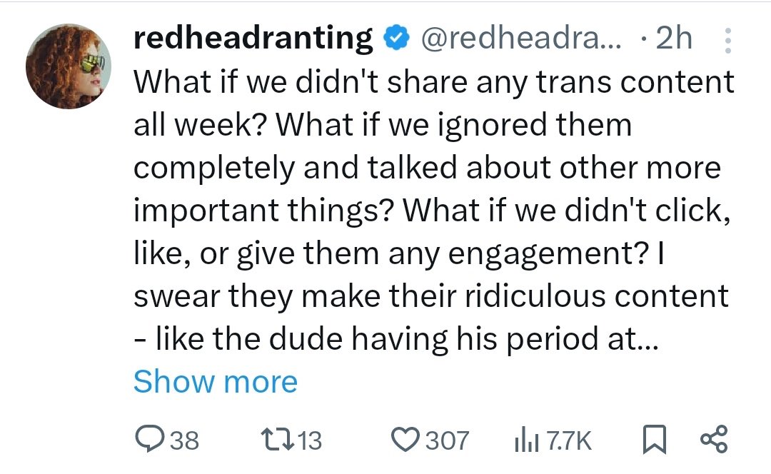 Remember when Gab and Truth Social were going to kill Twitter, but all the rightoids stayed here because what they really want is access to people to harass? These people’s entire lives revolve around hating trans people. They wouldn’t last 5 minutes without harassing trans ppl