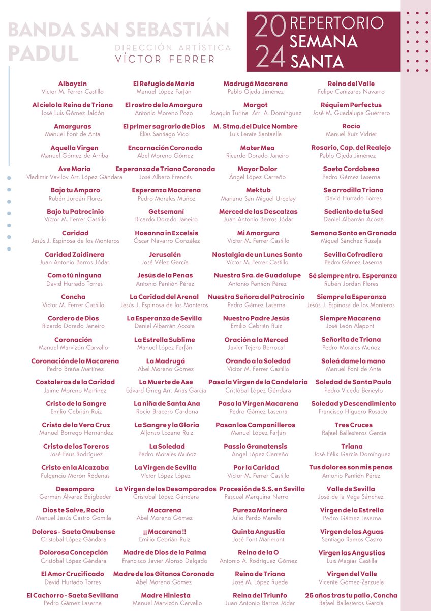 🔴 REPERTORIO 2024 | MATER DEI

A siete días de comenzar una nueva Semana Santa, os presentamos el repertorio que interpretará nuestra formación tras los Sagrados Titulares a los que tenemos el placer de acompañar musicalmente.