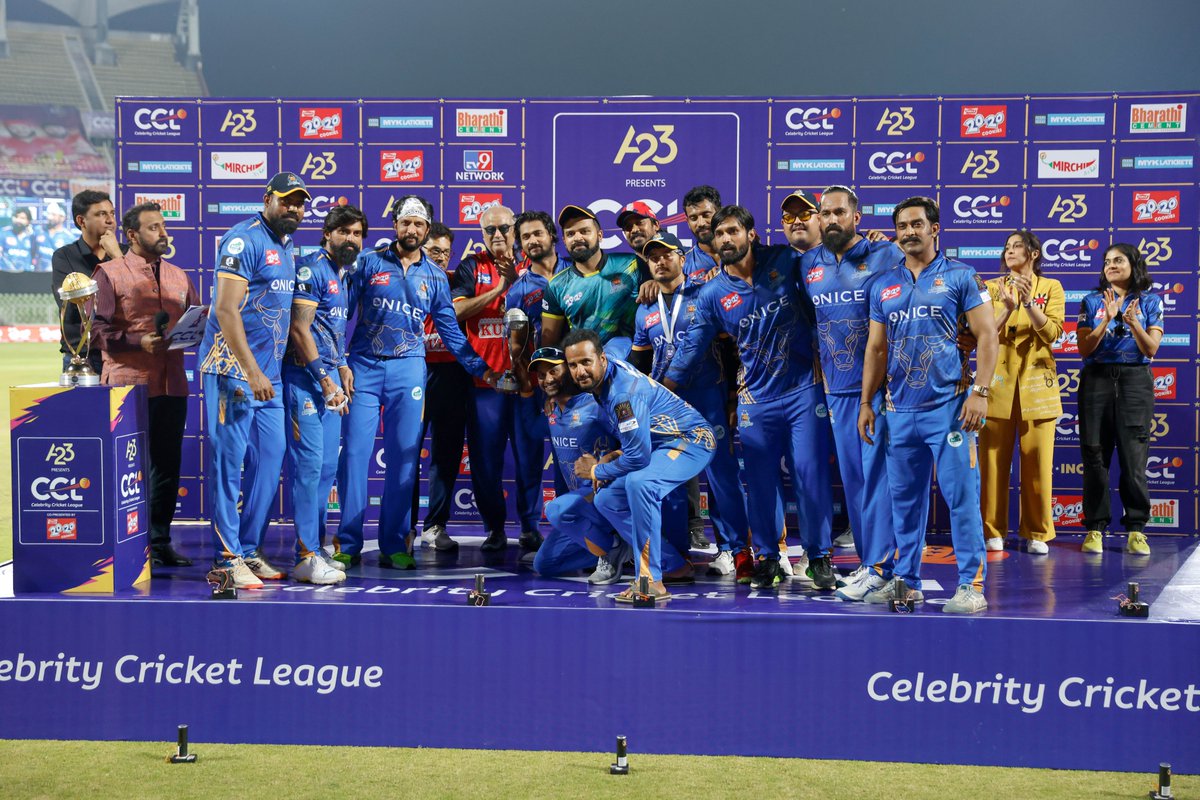 CCL (@ccl) on Twitter photo <a href="/kabulldozers/">Karnataka Bulldozers</a>, putting up a fierce fight, receive their well-deserved runner-up trophy from <a href="/BoneyKapoor/">Boney Kapoor</a> at the CCL 2024 finale! Just 12 runs short of victory, but your bulldozing spirit won hearts on the field!
#CCL2024 from February 23rd - March 25th and will be Live on <a href="/kabulldozers/">Karnataka Bulldozers</a>, putting up a fierce fight, receive their well-deserved runner-up trophy from <a href="/BoneyKapoor/">Boney Kapoor</a> at the CCL 2024 finale! Just 12 runs short of victory, but your bulldozing spirit won hearts on the field!
#CCL2024 from February 23rd - March 25th and will be Live on
