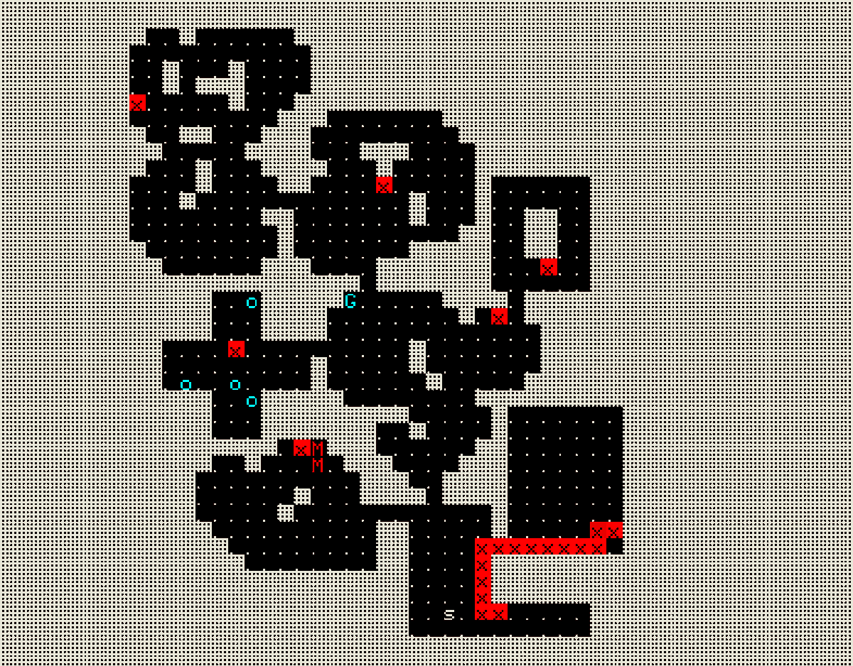 lorenschmidt's tweet photo. i've been spending a while curating and fine tuning cellular automata for level generation. this rule, which makes nice varied pillar fills and corrugated room edges, is one of my favorites. i also really like this more rounded cavern rule. https://t.co/5KaH96ykye