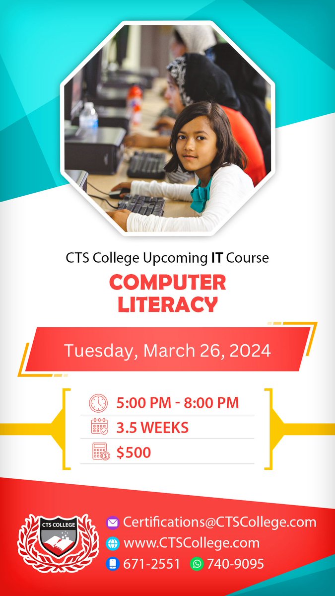 🟥Learn how to use a Computer🟥Computer Literacy ONLINE Course Starts Mar 26th Sats 5pm-8pm 3.5 wks $500 Payment Plan Available TAP👉 mailchi.mp/ctscollege/com…
#CTSCollege #CollegeChat #868Education🇹🇹 #ComputerLiteracy #digitalliteracy #education #literacy #technology #digital #TT