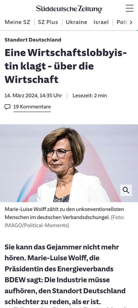 Mein Tipp an <a href="/jensspahn/">Jens Spahn</a>: mal mit M.-L. Wolff, Präsidentin des <a href="/bdew_ev/">BDEW</a>, sprechen. 

Sie findet: die Wirtschaft redet den Standort D. schlechter als er ist, die Stromversorgung ist gesichert, das Gerede vom Blackout grotesk &amp; man kann nicht der Politik alles in die 👞 schieben.