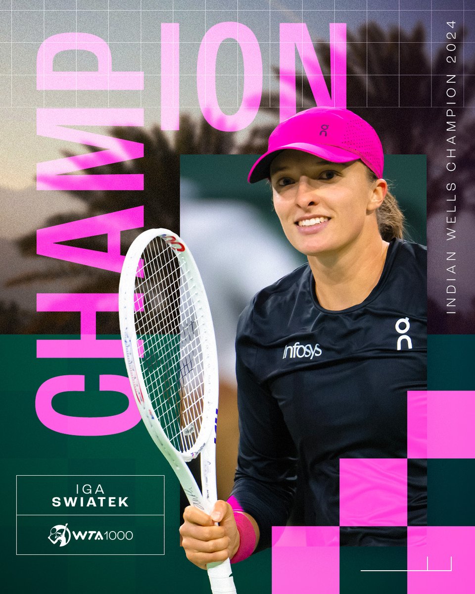 WTA's tweet image. IGA’S PARADISE 🌴🏆🌴

For the second time in her career World No.1 @iga_swiatek is the Queen of the Desert!!!

#TennisParadise