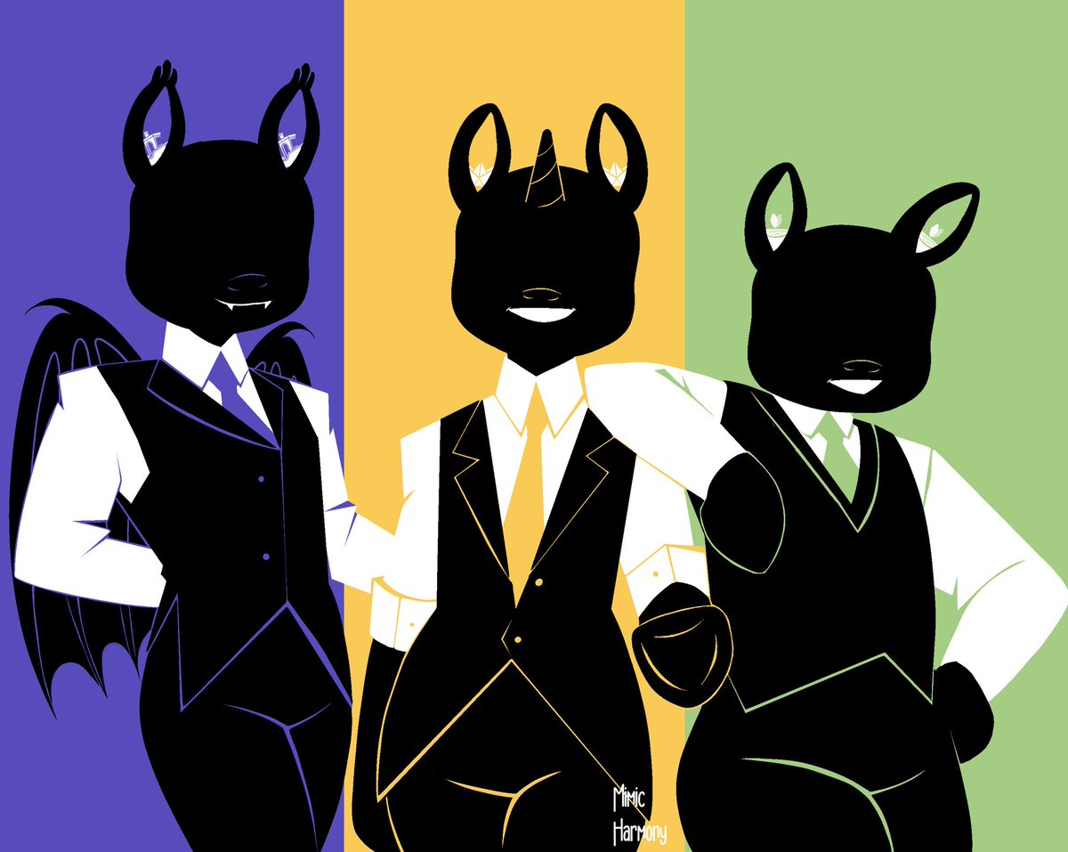 In this pic are all mascots of the current Maidcafés!
From left to right 
Benchy Bat from the Benchyboat Café 
Peppa Boat from the <a href="/PaperboatCafe/">Paperboat Café</a> 
Nettle from the <a href="/CafeJsjaj/">Café Jsjaj</a>