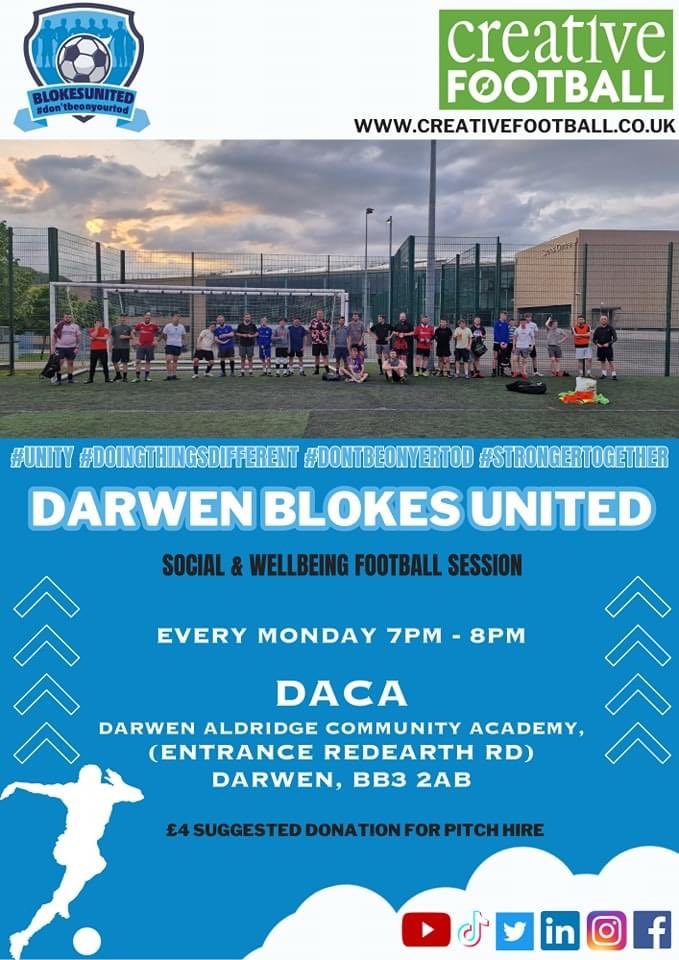 Join us tomorrow night @ DACA for some casual, social football! No pressure & no sign up! #FootballTherapy & #PeerSupport! #DontBeOnYerTod