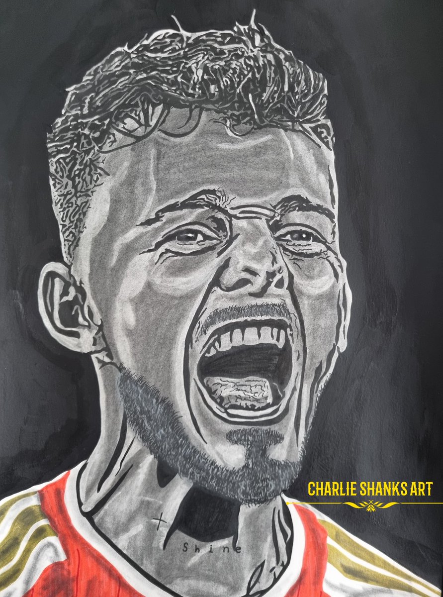 My new drawing of our boy Benny Blanco 🔴⚪️🔴⚪️ 

Hand drawn/painted on A3 sized paper using acrylics, pens, pencils and graphite powder 🎨✍️🏻 

Congrats on the new contract <a href="/ben6white/">Benjamin White</a> - so deserved. Proper Gooner 🔴⚪️ 

Retweets appreciated 😘🥰