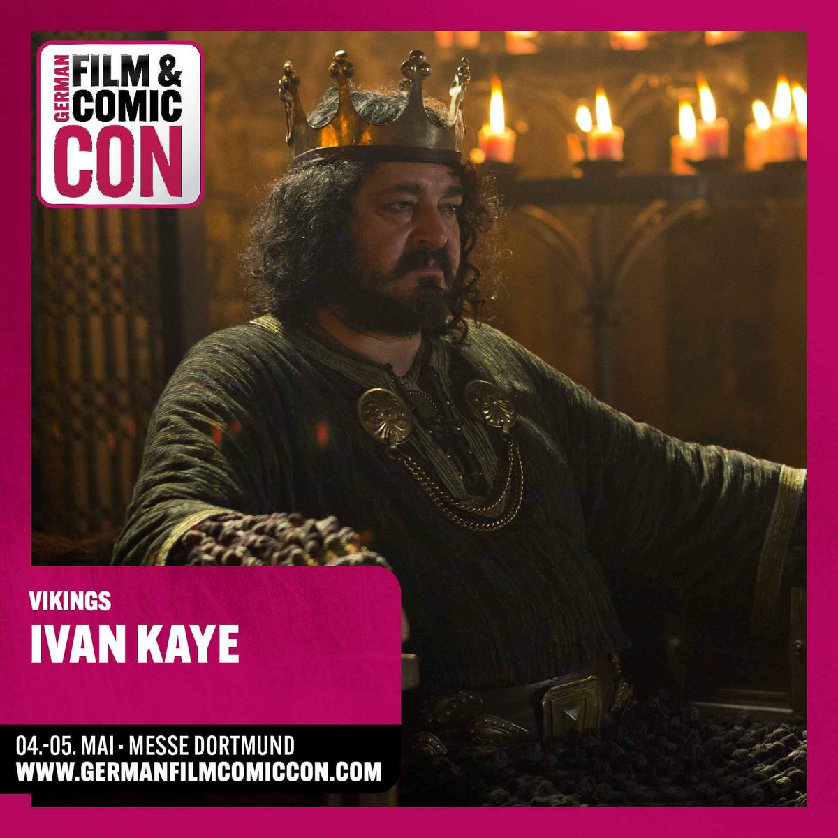 IvanKayeFans's tweet photo. 💥NEWS💥 You finally have the chance to meet Ivan at a con again on 4th May!🙌👑🎉 Get your tickets➡️https://t.co/ZB8hncppZU
.
#IvanKaye #KingAelle #Vikings #ComicCon #GermanFilmComicCon #ApocalypseClown #GunpowderMilkshake #LayerCake #ColdComfortFarm #TheBorgias #DarkShadows https://t.co/6eqG3SUSY2