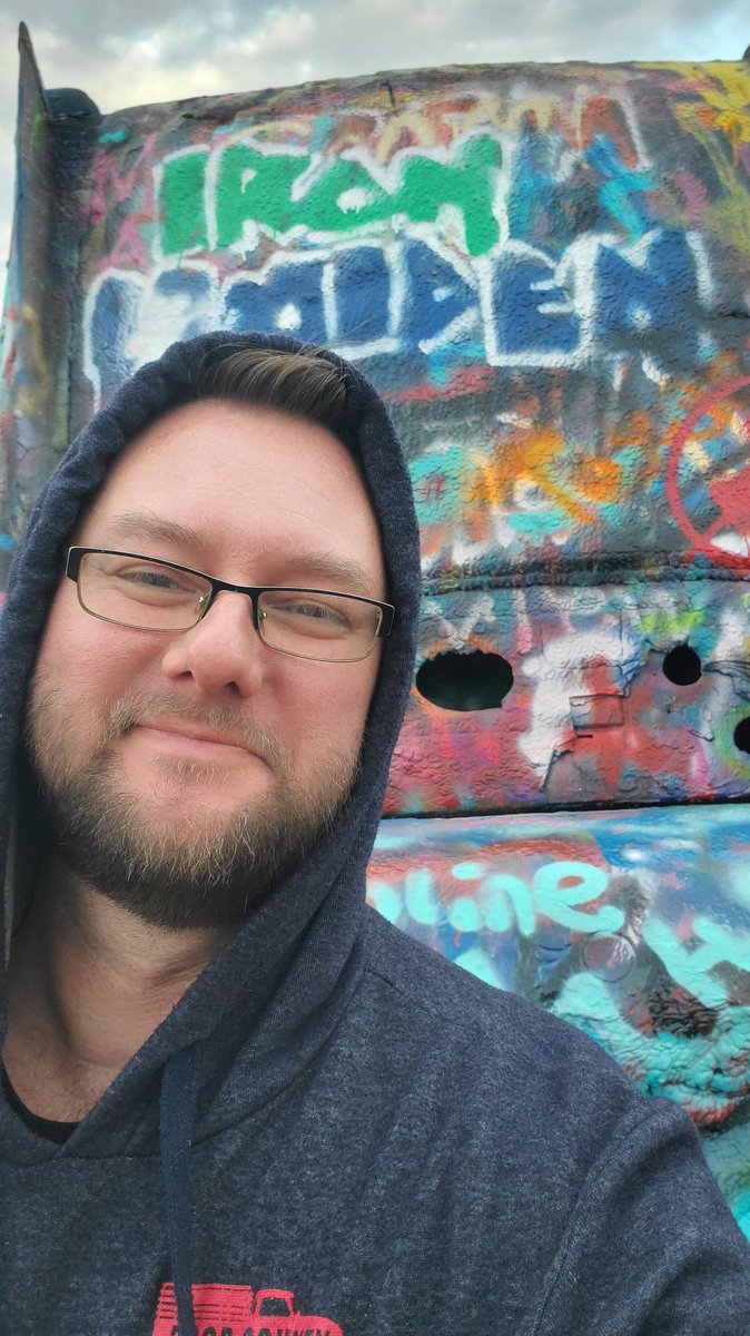 MrBehrmann's tweet photo. Still hoodie season. #latergram #cadillacranch #AMALife #route66 https://t.co/B8vllT3FQt