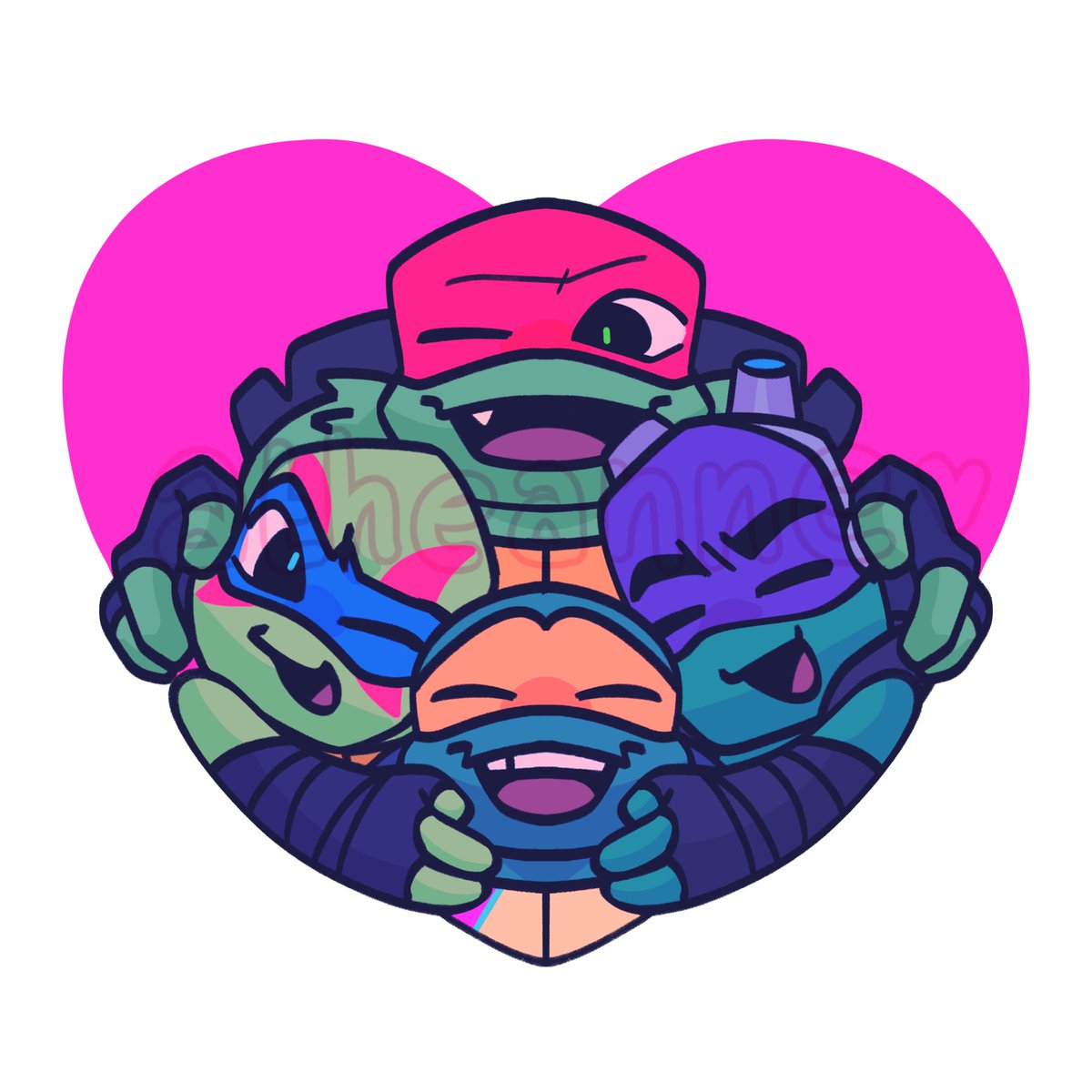(Repost)
Hug ur bros rottmnt pin for comifuro 18!! Printing samples rn i hope they come out good 
#rottmnt #tmnt cf18