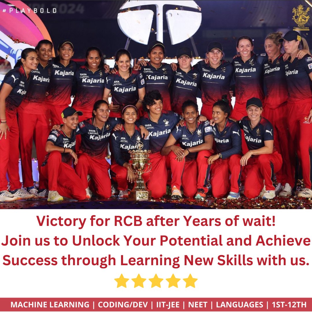 scholarpt's tweet photo. Congratulations RCB!!
#rcbfans #RCBvsCSK #RoyalChallengers #PlayBold #MachineLearningCourse #AI #frenchieworld #frenchlanguageschool #websitebuilder #webdesign #WebsiteDevelopment #softwaresolutions #IITJEE #NEET https://t.co/JUqJmU7ADo