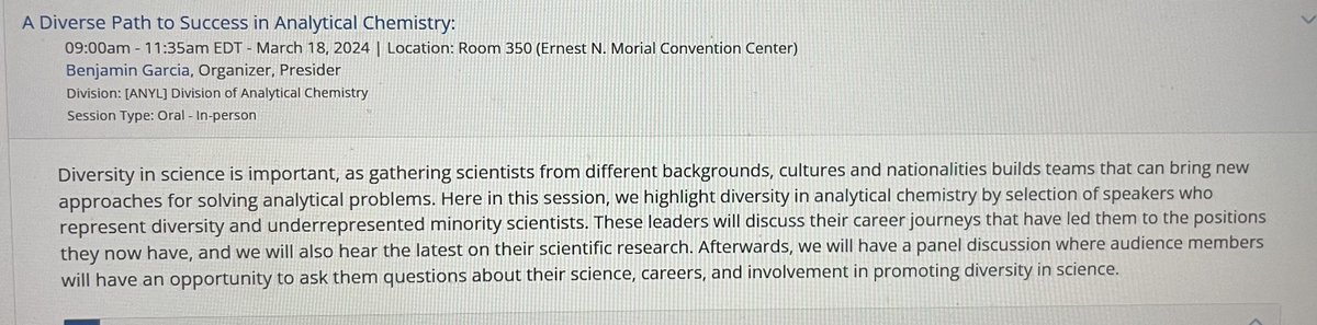 If you're at the #ACSSpring2024 meeting, you won't want to miss this session tomorrow morning, 'A Diverse Path to Success in Analytical Chemistry'. It is sure to inspire and wow everyone with strong science and integrated personal journeys.