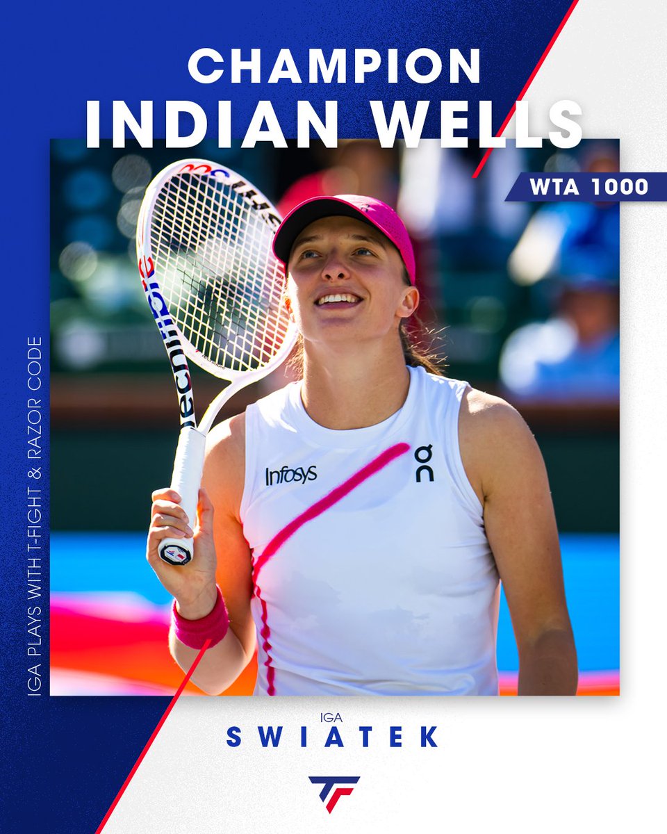 tecnifibre's tweet photo. Pushing the boundaries.
🔓 2 titles in Indian Wells
🔓 8 WTA 1000 titles
🔓 19 WTA titles
Only 22. 

You are just phenomenal Iga!
#TecnifibreTeam #IgaSwiatek https://t.co/VITG8ETdr2